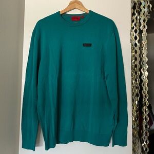 HUGO BOSS Teal Crewneck Sweater with Minimalist Patch
